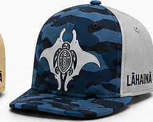Lāhainā Strong matching flat bill cap in Blue Camo / Light Gray