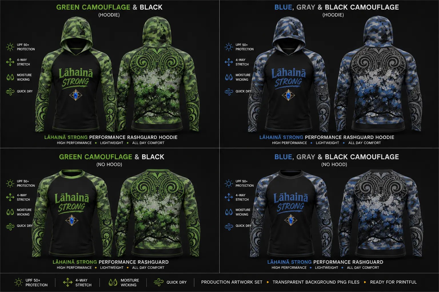 Island Camo collection board — every approved colorway