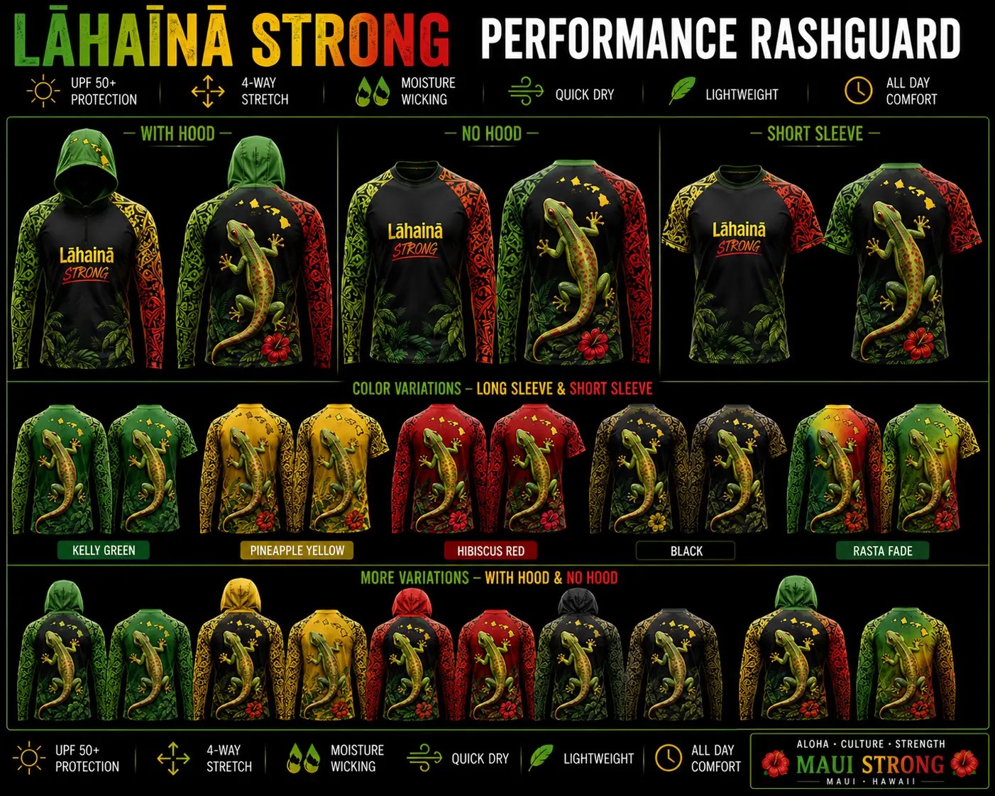 Gecko Rasta collection board — every approved colorway