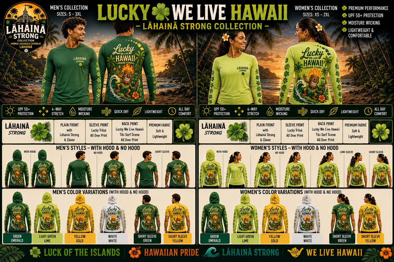 Lucky We Live Hawaii collection board — every approved colorway