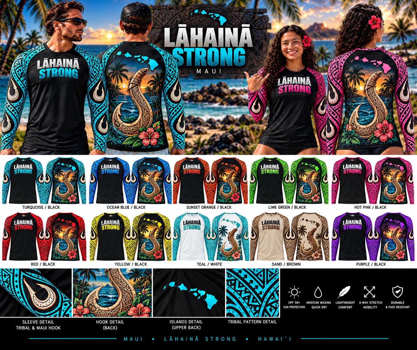 Lāhainā Strong Maui Hook collection board — every approved colorway