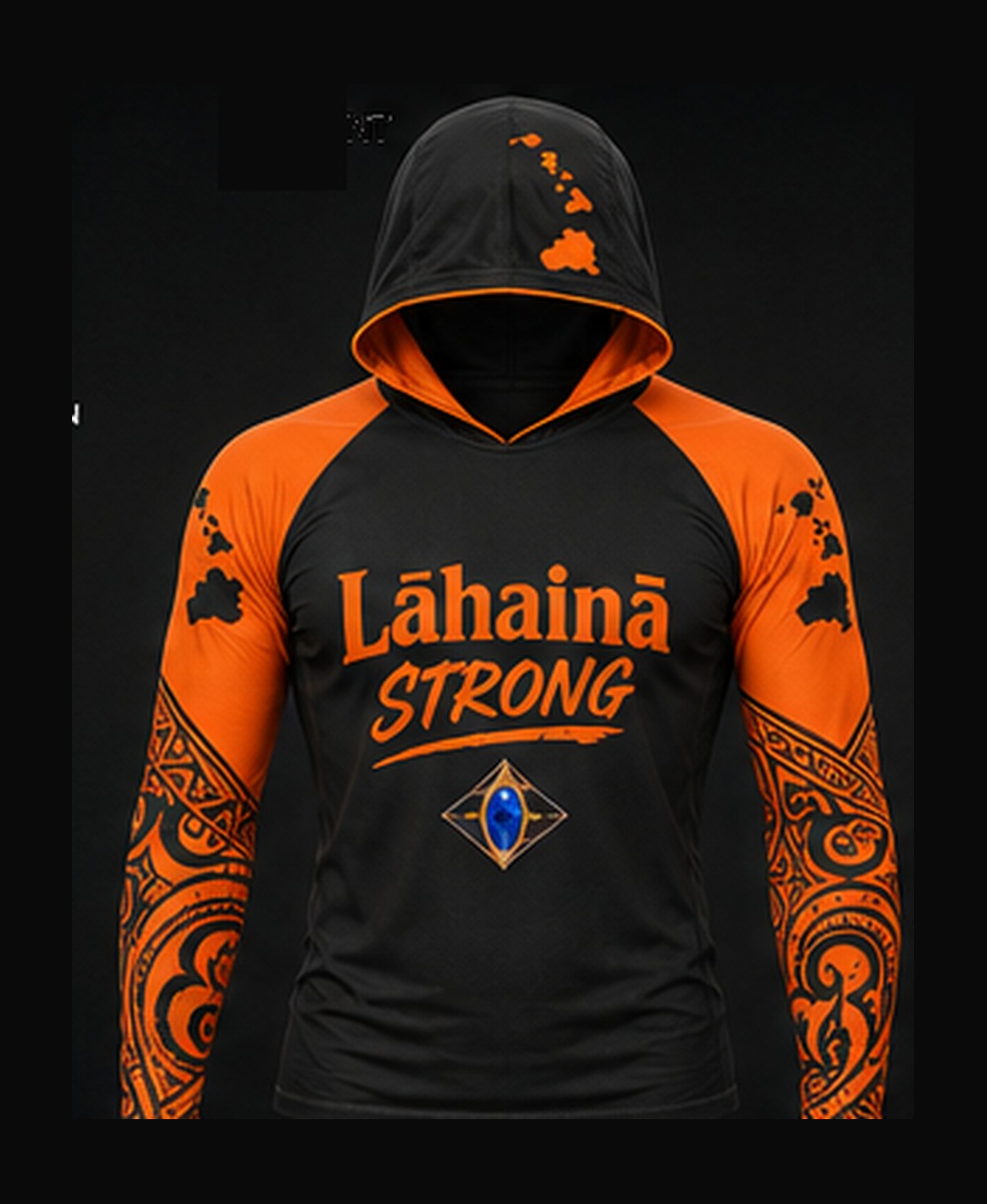 Black / Bright Orange rashguard — front view on ghost mannequin