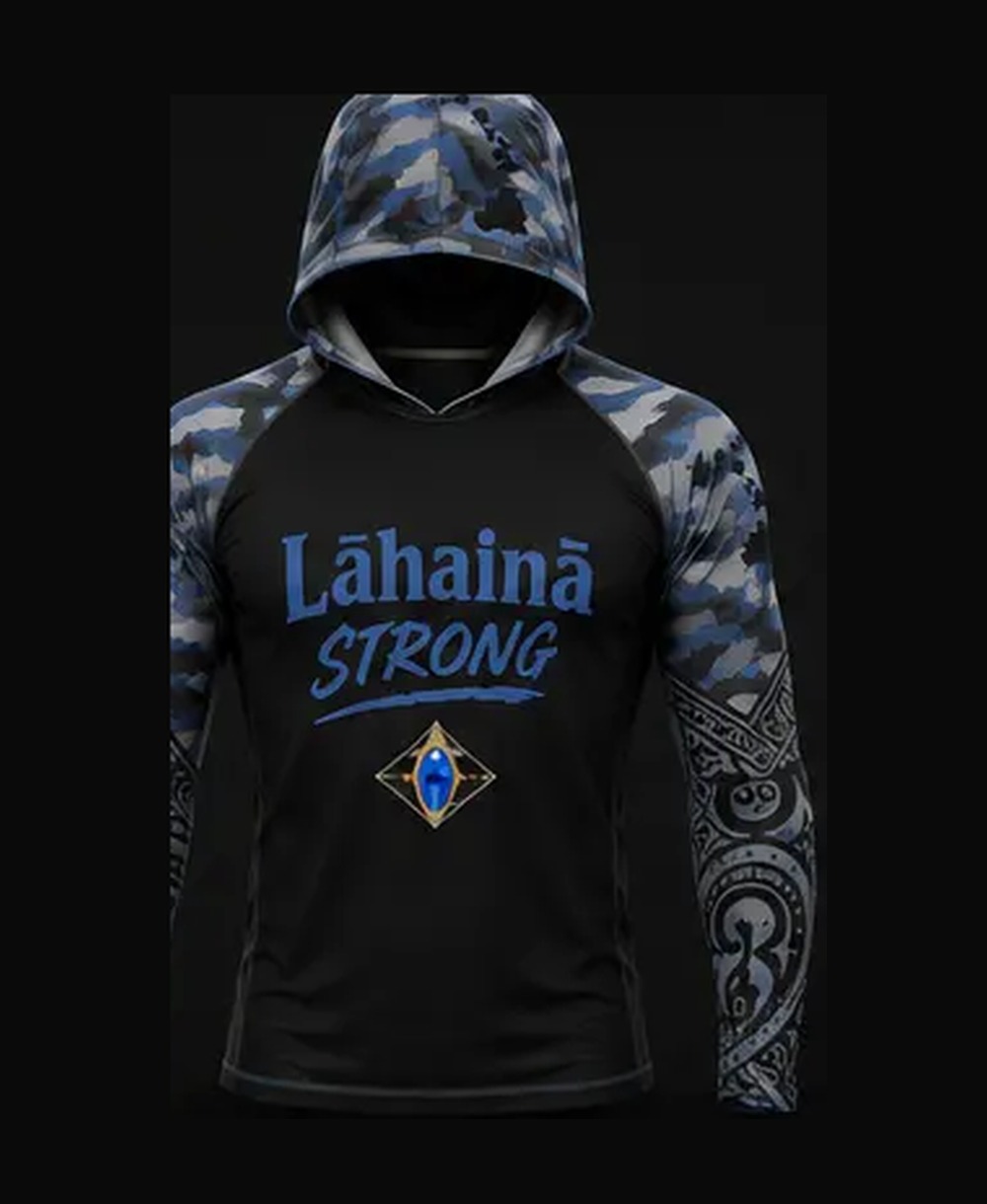 Black / Blue Camo rashguard — front view on ghost mannequin