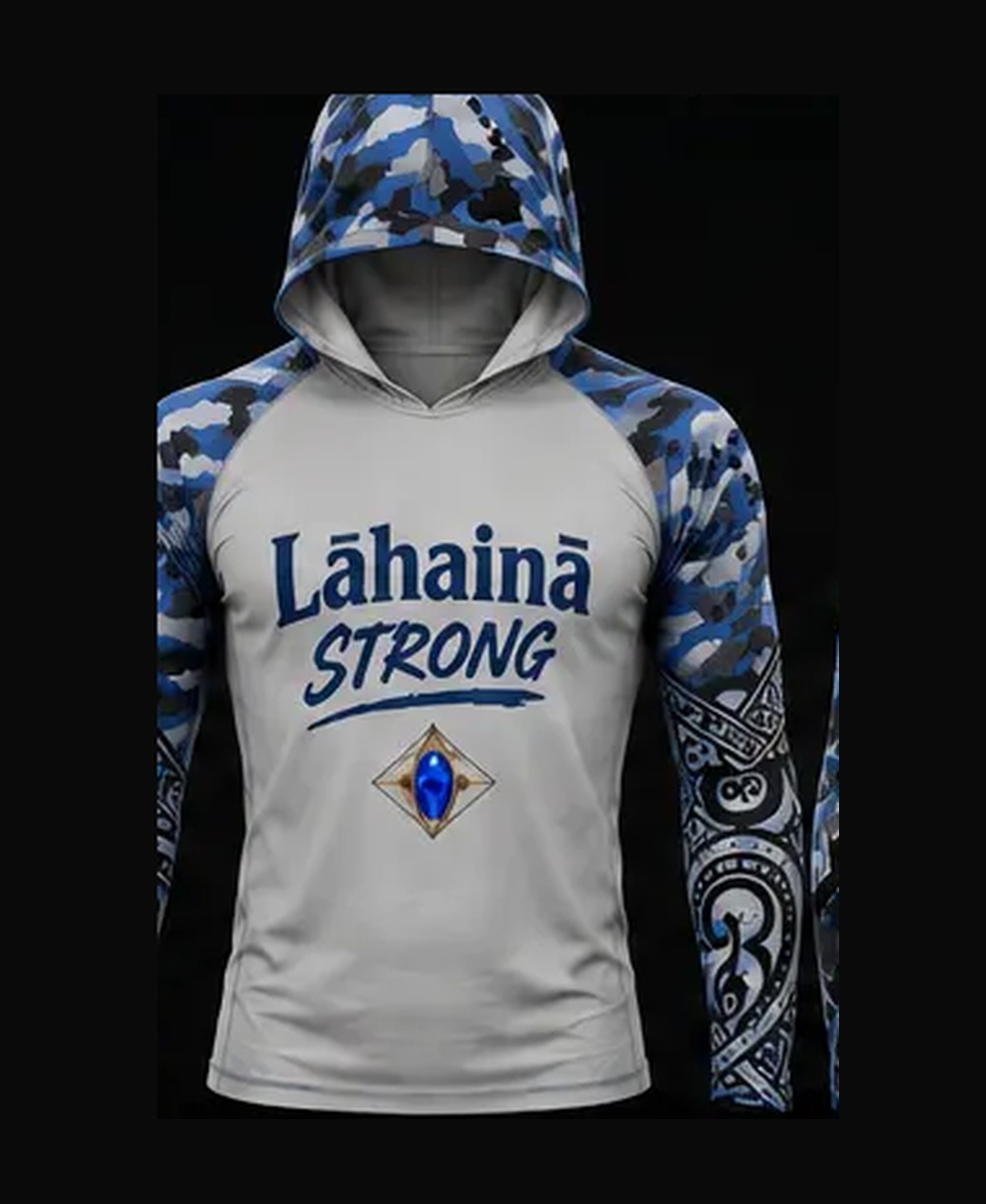 Light Gray / Blue Camo rashguard — front view on ghost mannequin