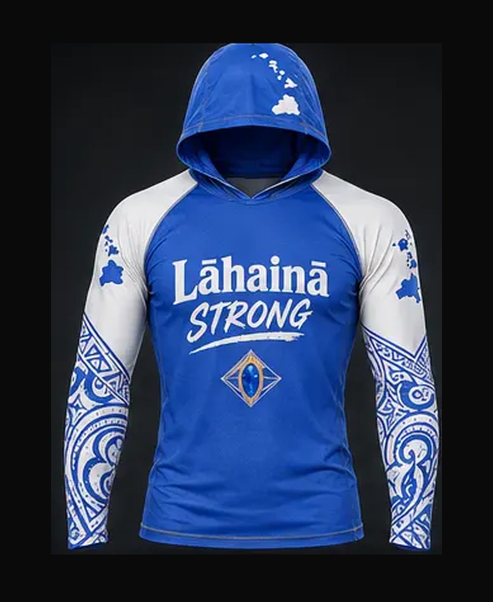Ocean Blue / White rashguard — front view on ghost mannequin