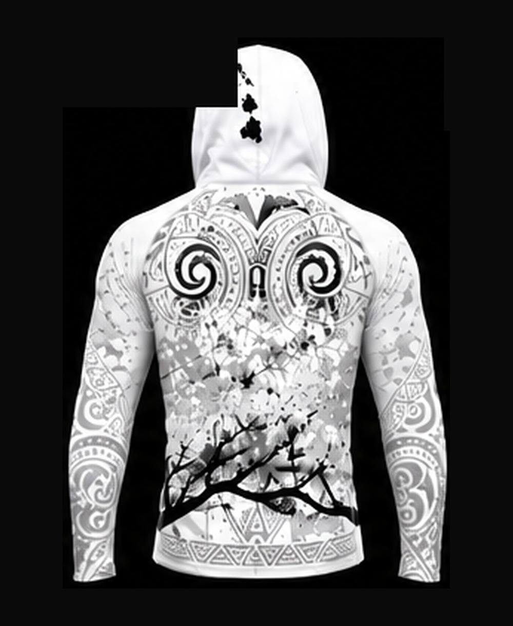 Bright White / White rashguard — back view on ghost mannequin