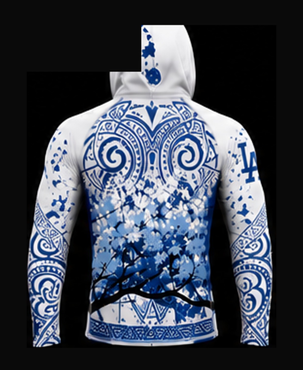 Dodger Blue / White — Reverse Design rashguard — back view on ghost mannequin