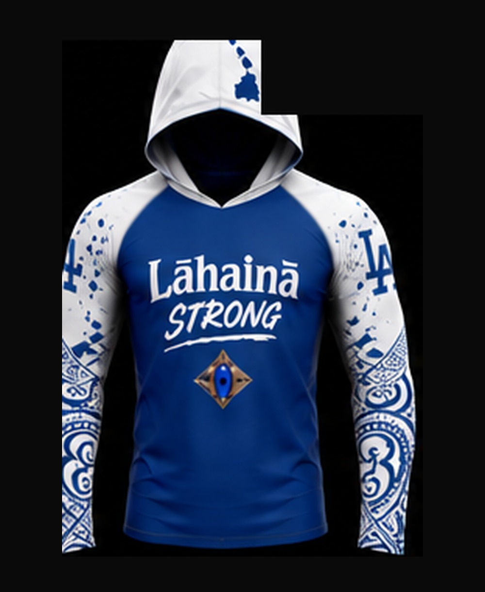 Dodger Blue / White — Reverse Design rashguard — front view on ghost mannequin
