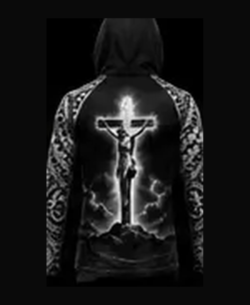 Faith — Black / Tribal Sleeves rashguard — back view on ghost mannequin