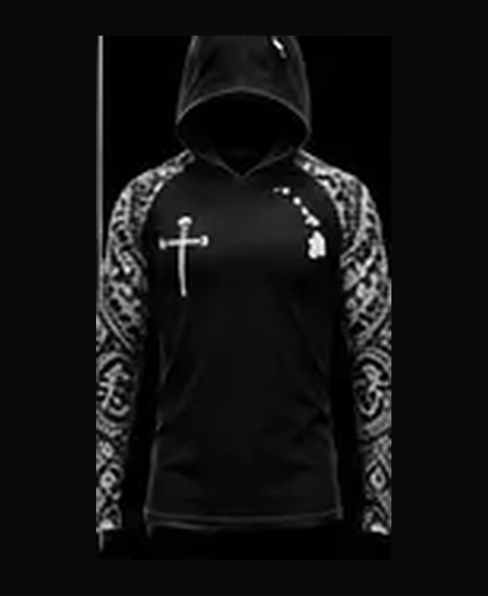 Faith — Black / Tribal Sleeves rashguard — front view on ghost mannequin