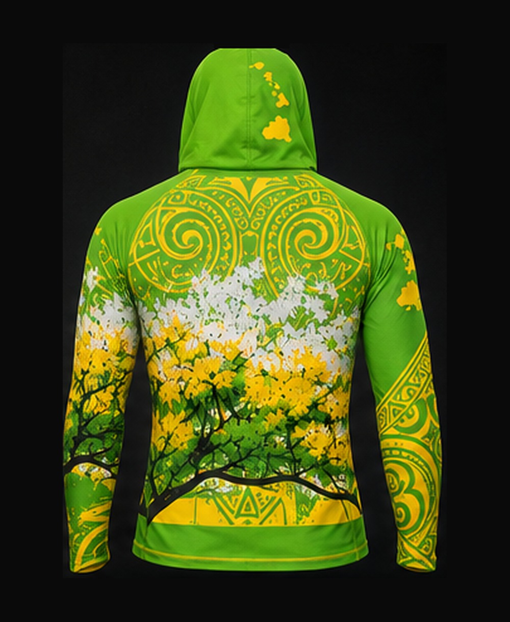 Bright Green / Yellow rashguard — back view on ghost mannequin