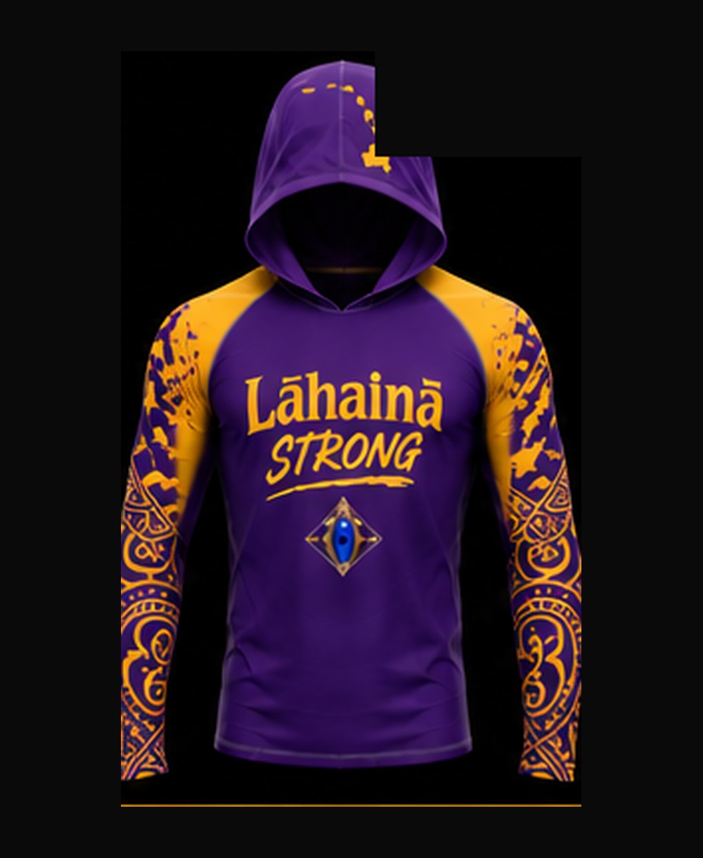 Royal Purple / Gold rashguard — front view on ghost mannequin