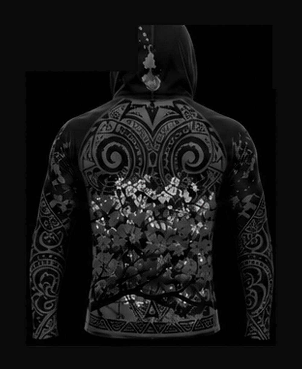 Light Black / Deep Black — Reverse Design rashguard — back view on ghost mannequin