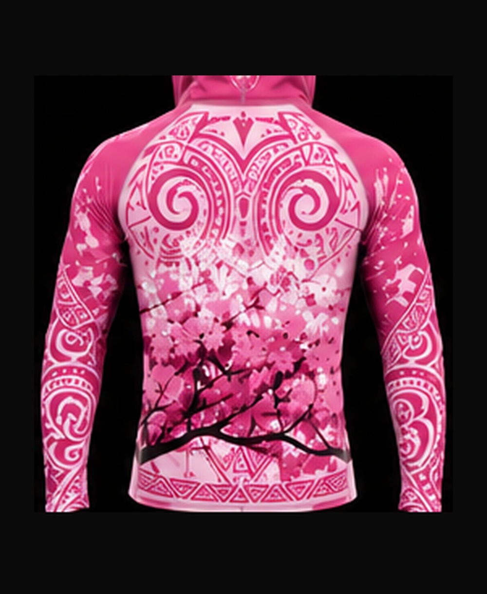 Light Pink / Hot Pink rashguard — back view on ghost mannequin