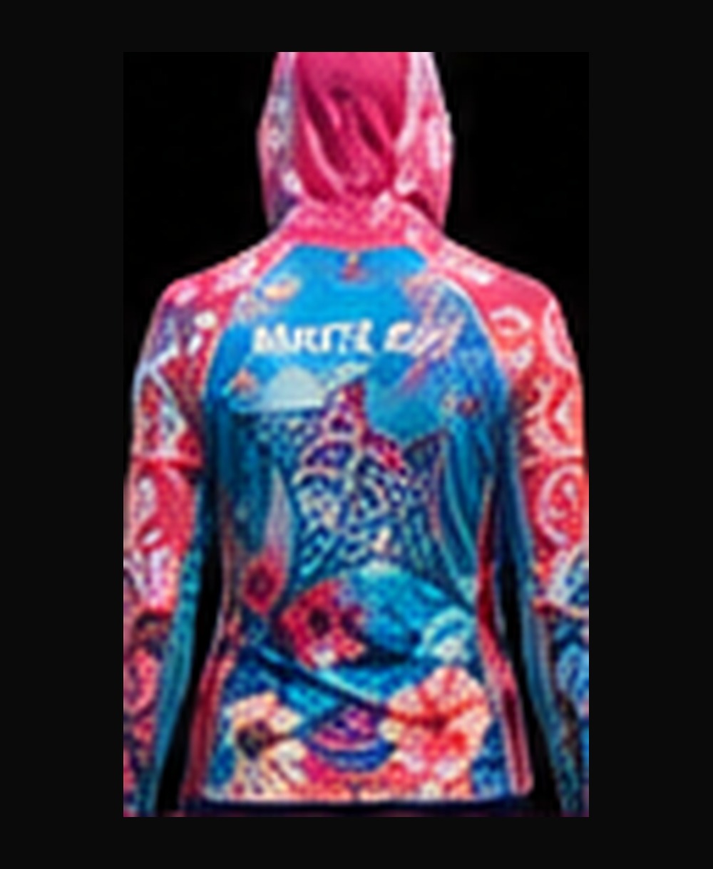 Manta Ray — Pink Coral (Women's) rashguard — back view on ghost mannequin