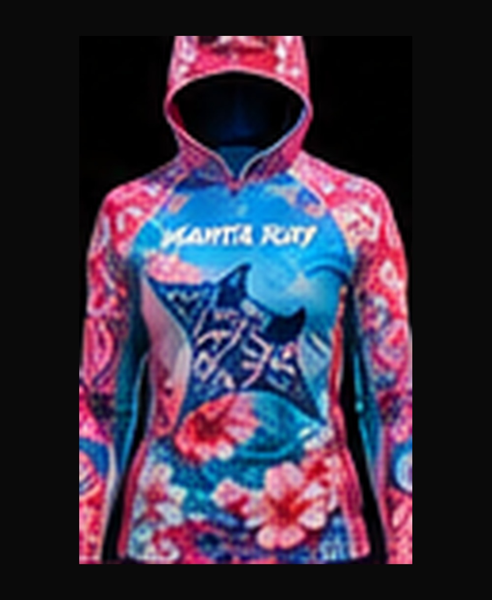 Manta Ray — Pink Coral (Women's) rashguard — front view on ghost mannequin
