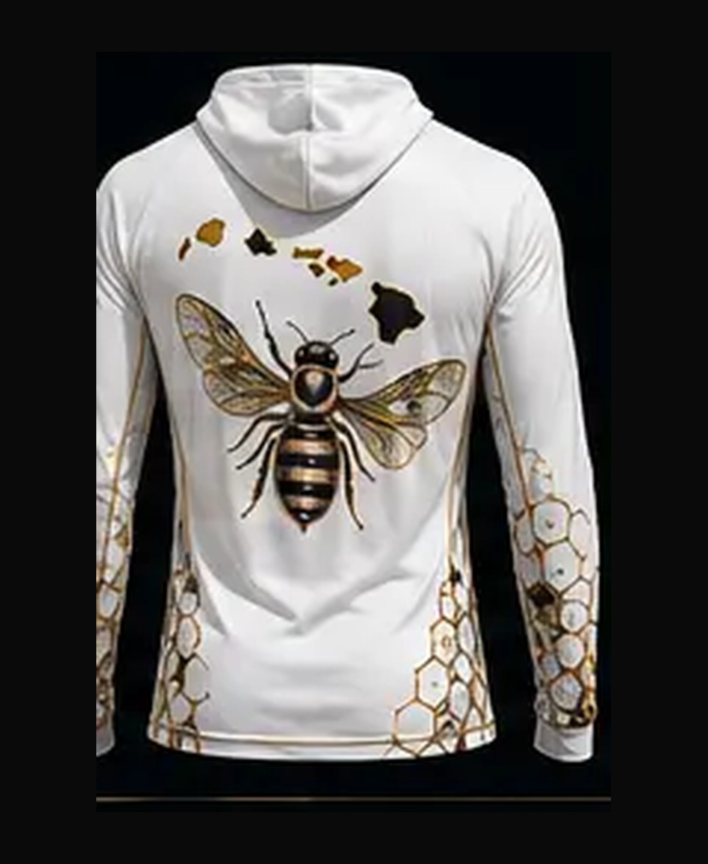 Maui Bee — Island White rashguard — back view on ghost mannequin
