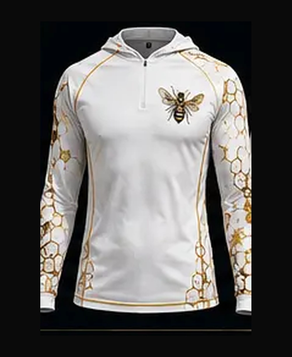 Maui Bee — Island White rashguard — front view on ghost mannequin