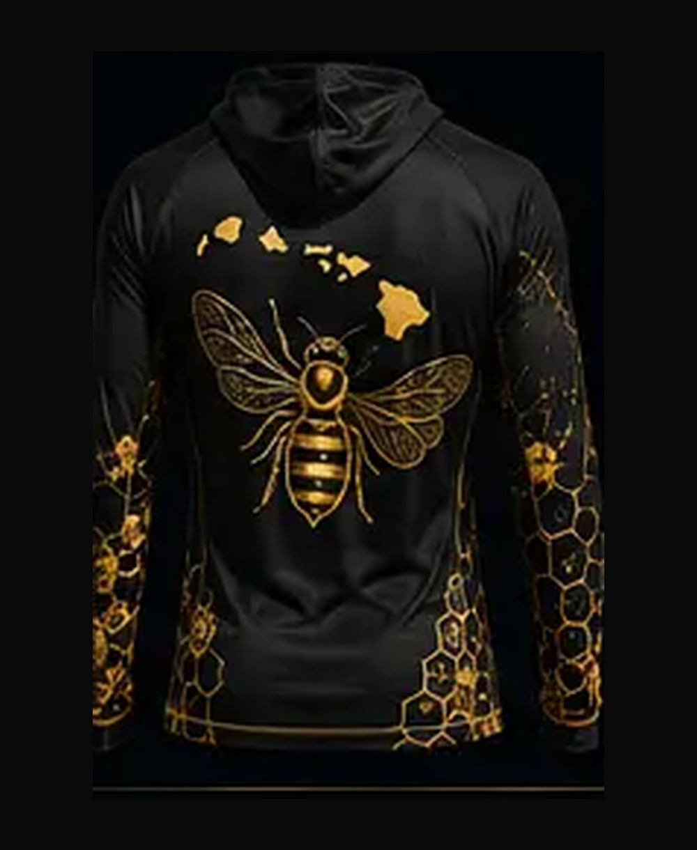 Maui Bee — Midnight Black rashguard — back view on ghost mannequin
