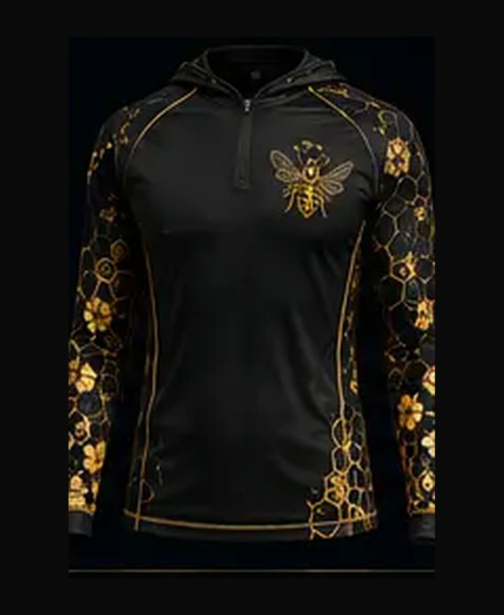 Maui Bee — Midnight Black rashguard — front view on ghost mannequin