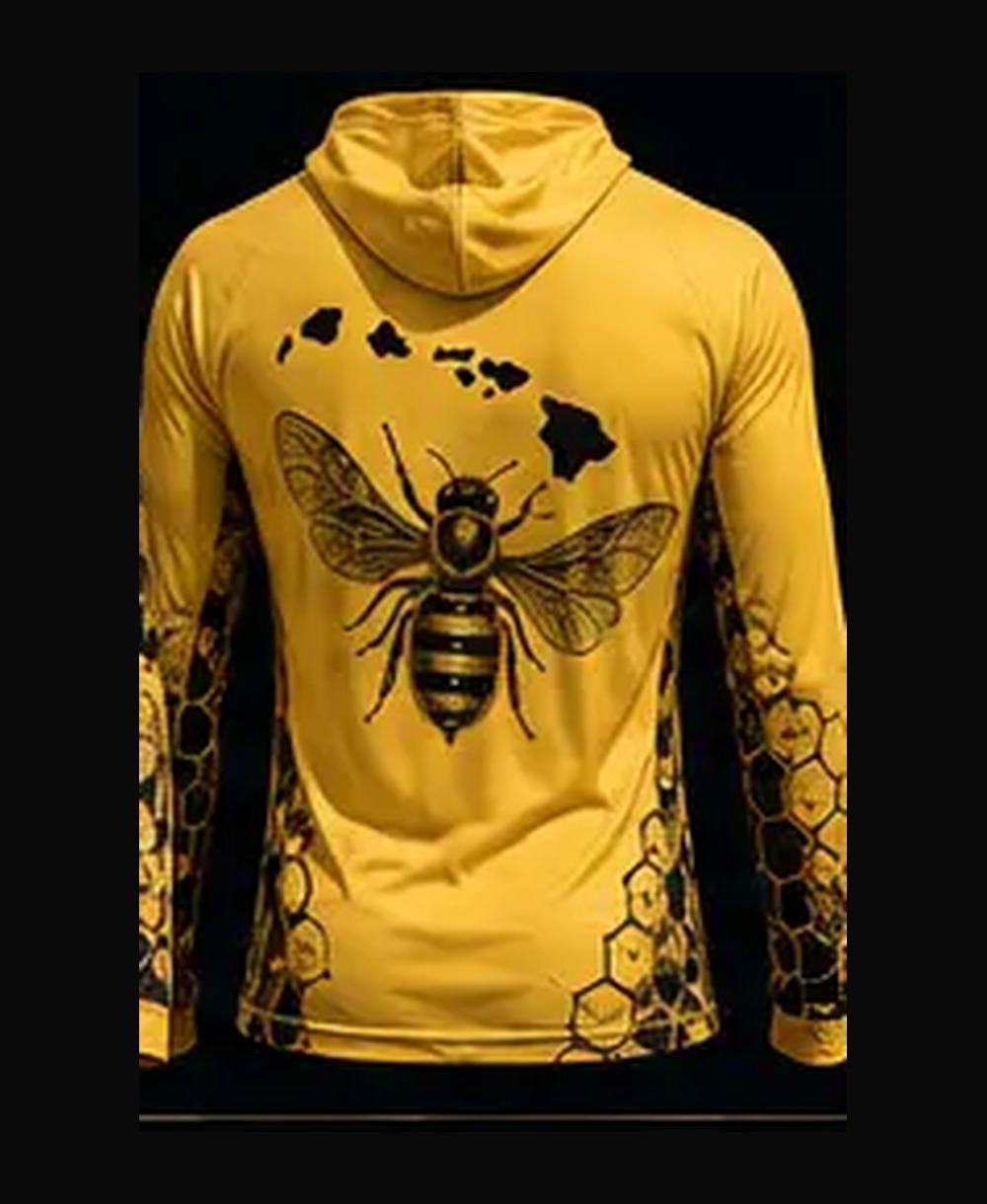 Maui Bee — Sunrise Yellow rashguard — back view on ghost mannequin
