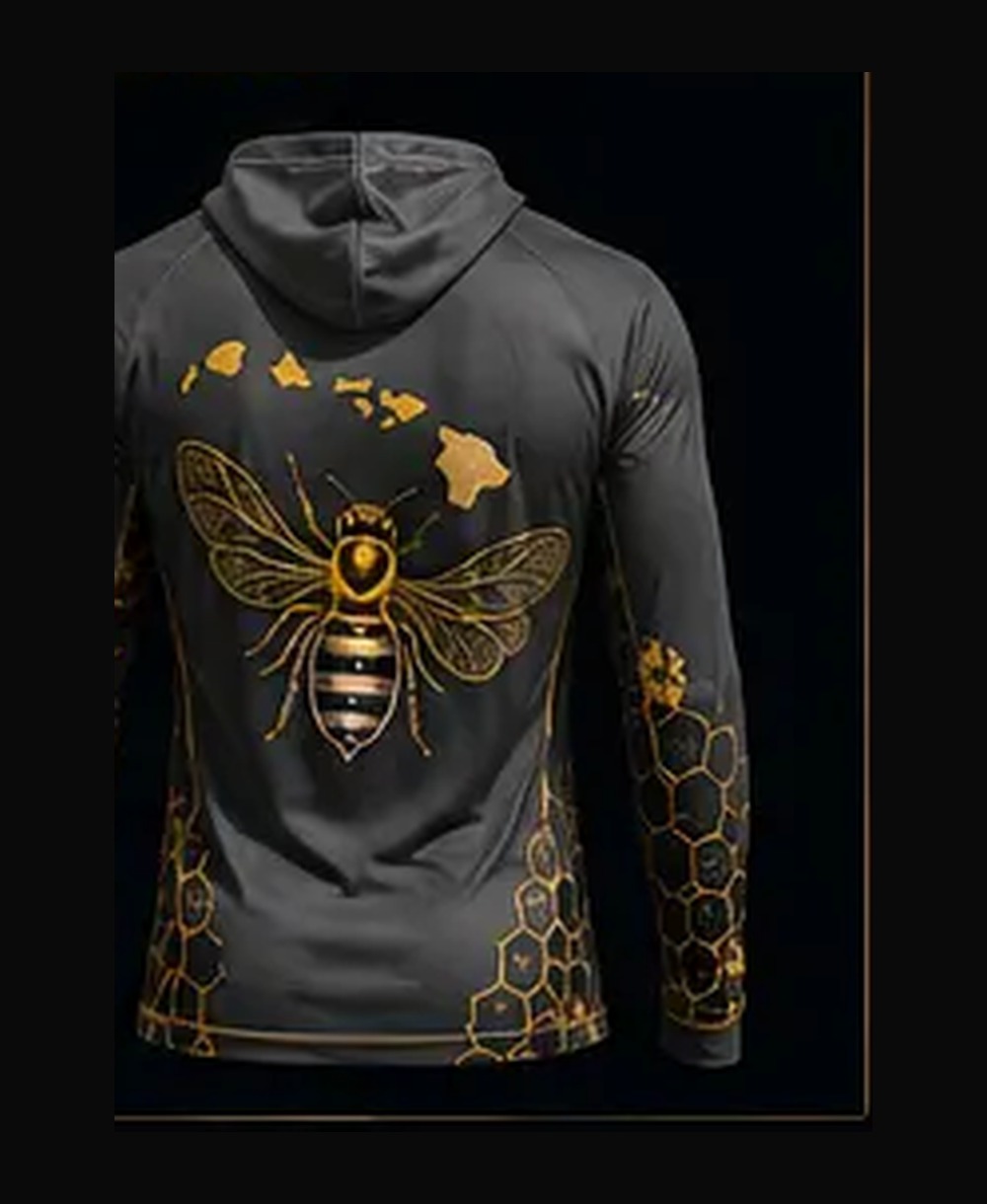 Maui Bee — Volcanic Steel rashguard — back view on ghost mannequin