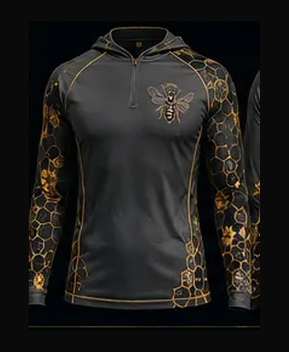 Maui Bee — Volcanic Steel rashguard — front view on ghost mannequin