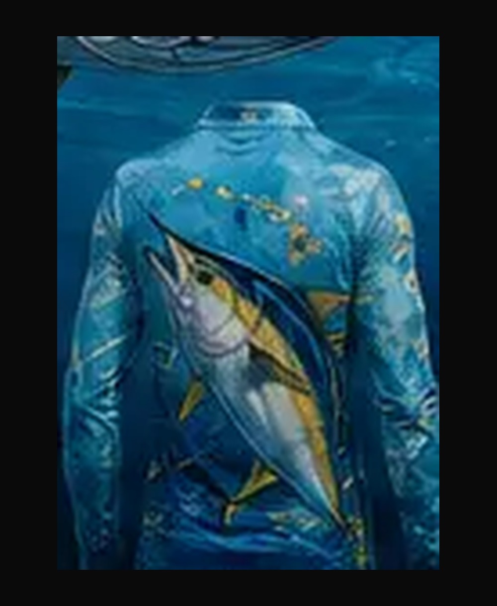Maui Fishing — ʻAhi rashguard — back view on ghost mannequin