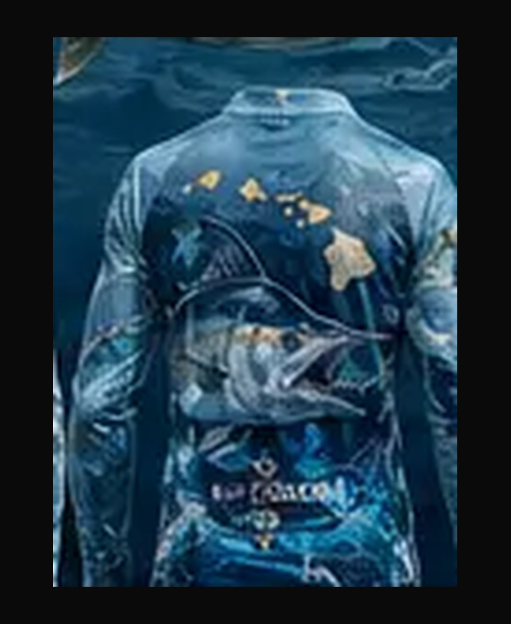 Maui Fishing — Ulua rashguard — back view on ghost mannequin