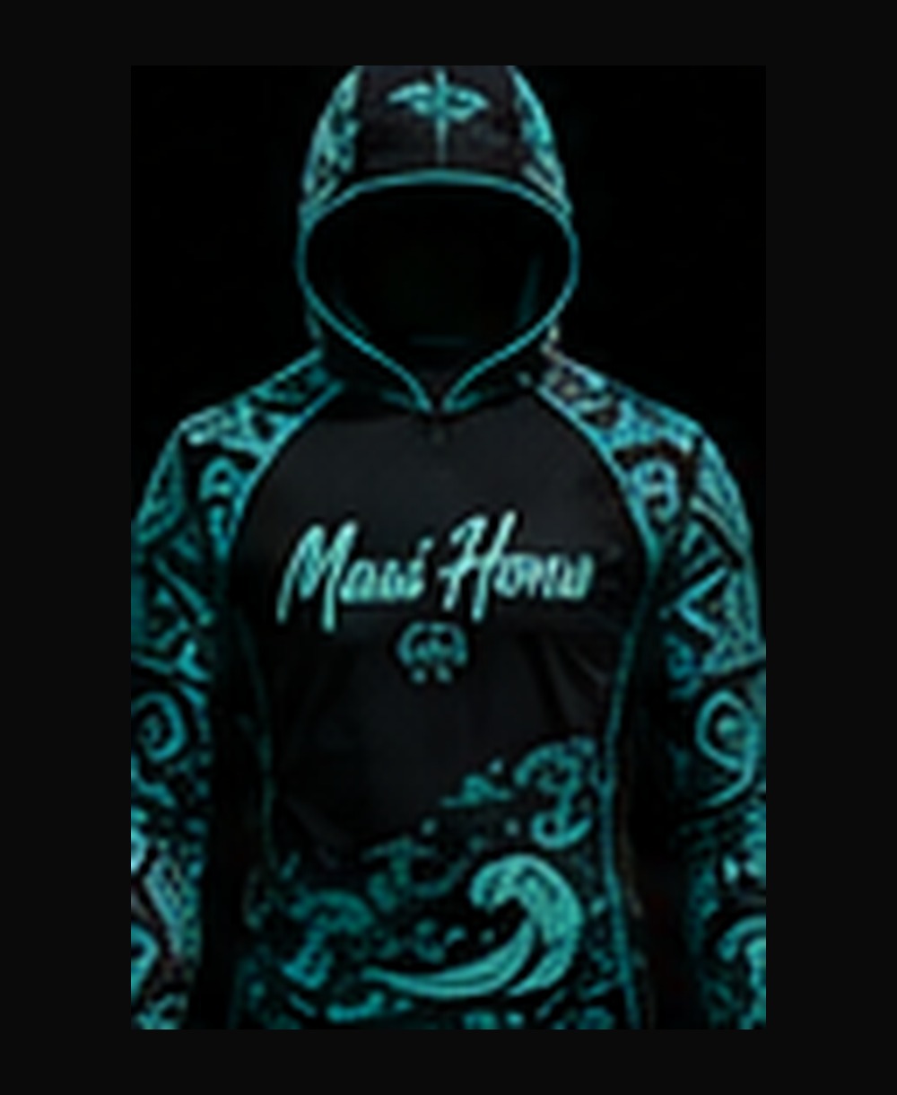 Maui Honu — Turquoise on Black (Men's) rashguard — front view on ghost mannequin