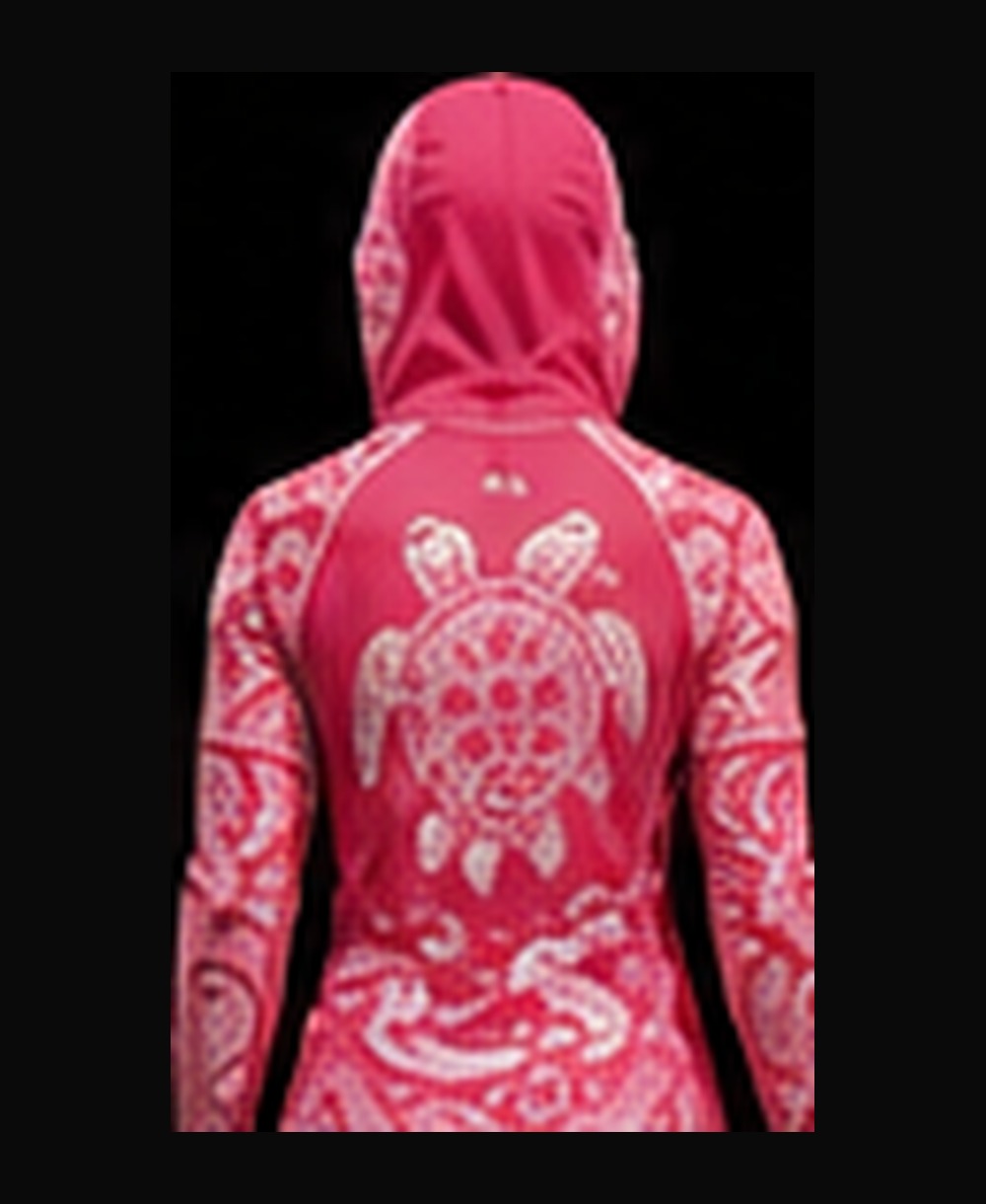 Maui Honu — Pink Hibiscus (Women's) rashguard — back view on ghost mannequin