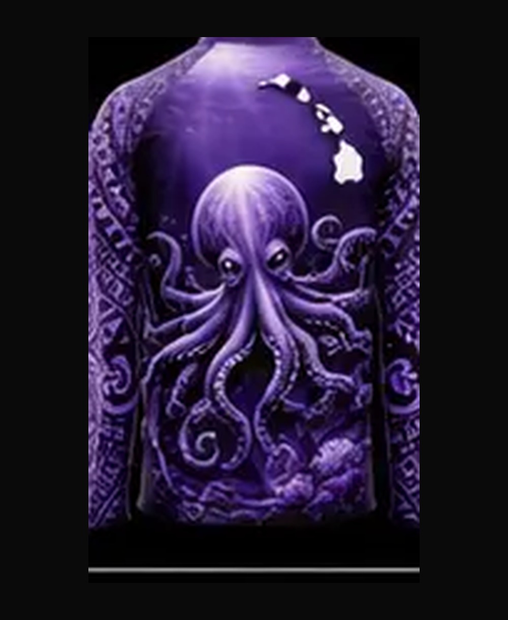Octopus — Orchid Purple rashguard — back view on ghost mannequin