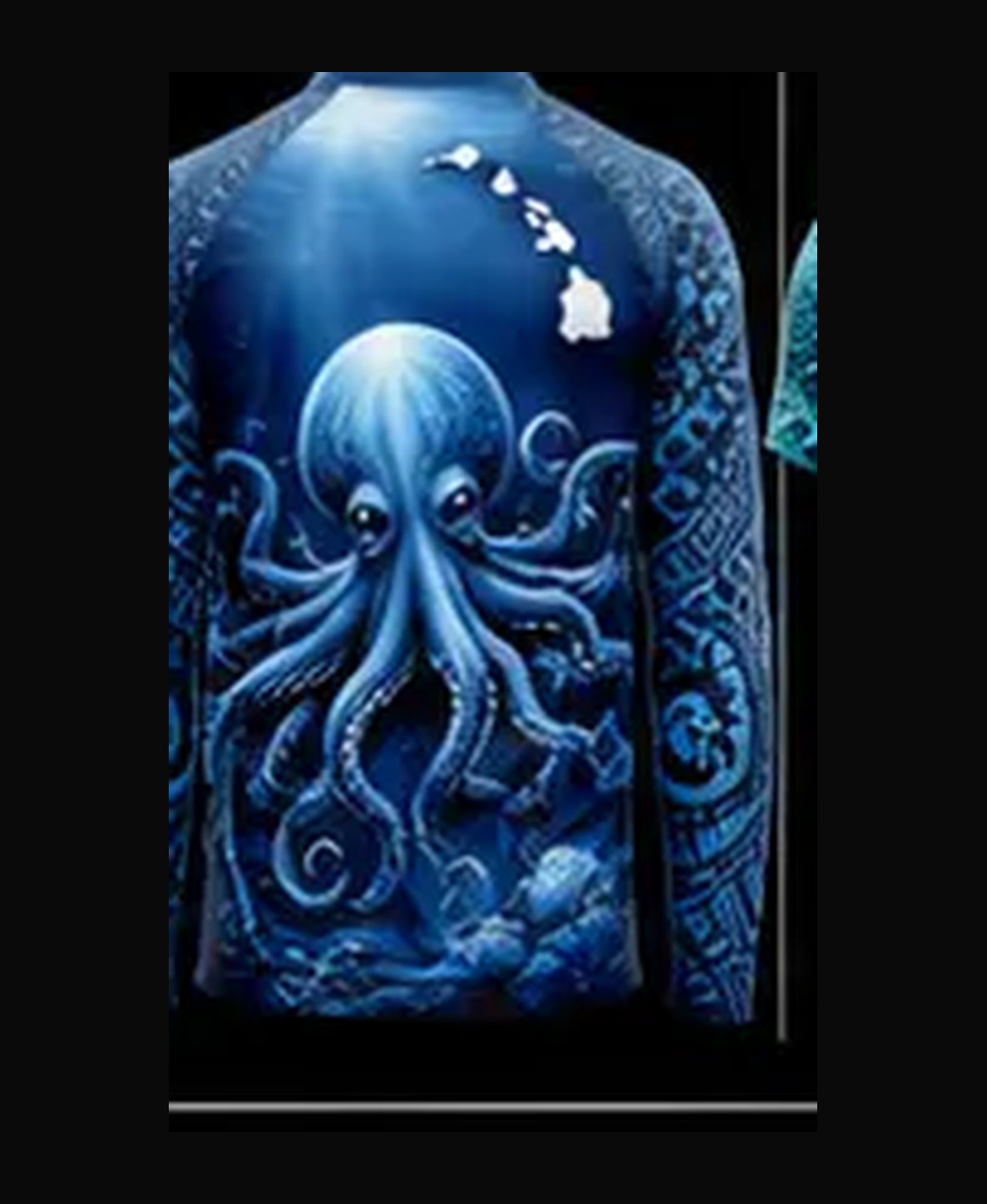 Octopus — Royal Blue rashguard — back view on ghost mannequin