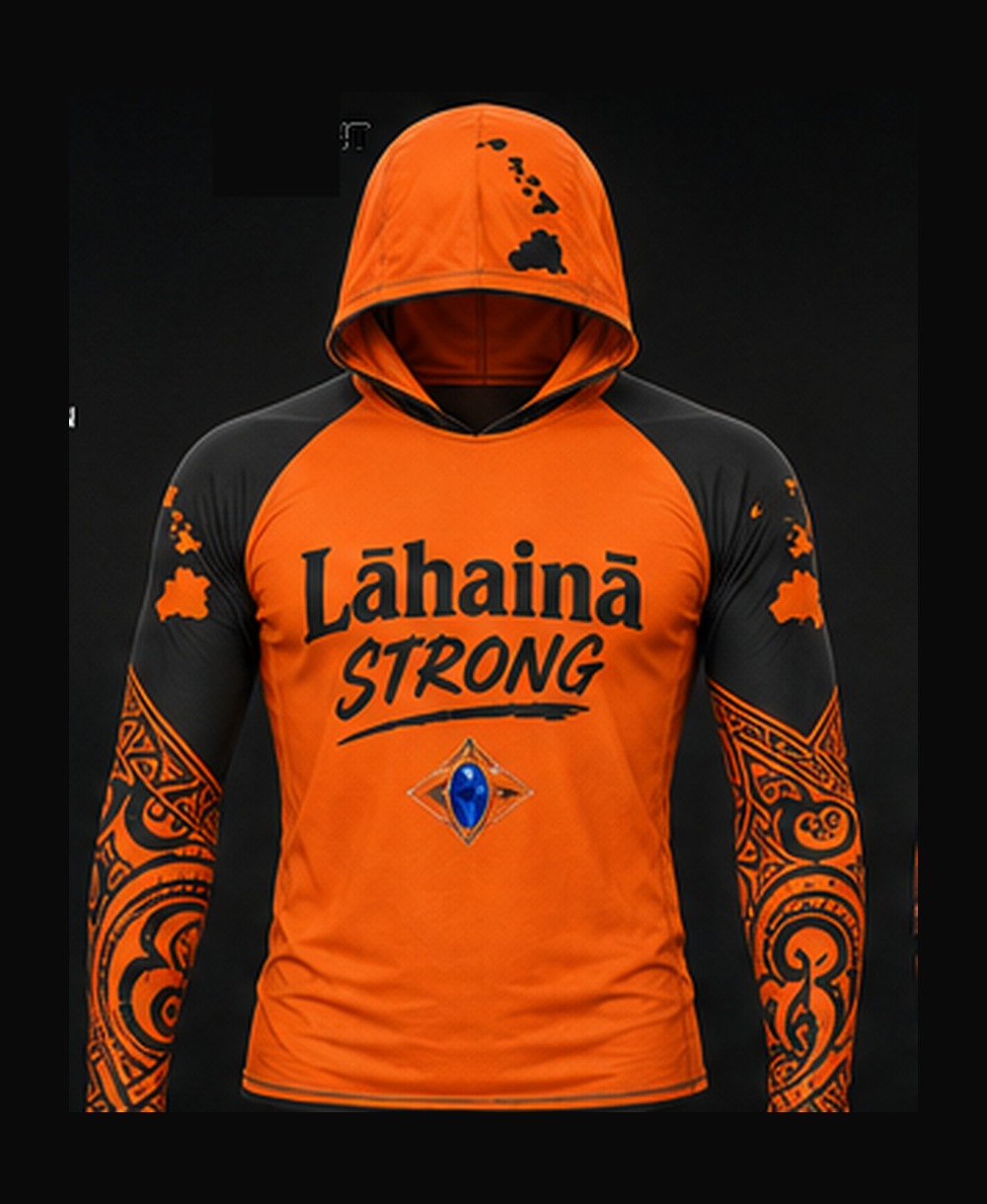 Bright Orange / Black rashguard — front view on ghost mannequin