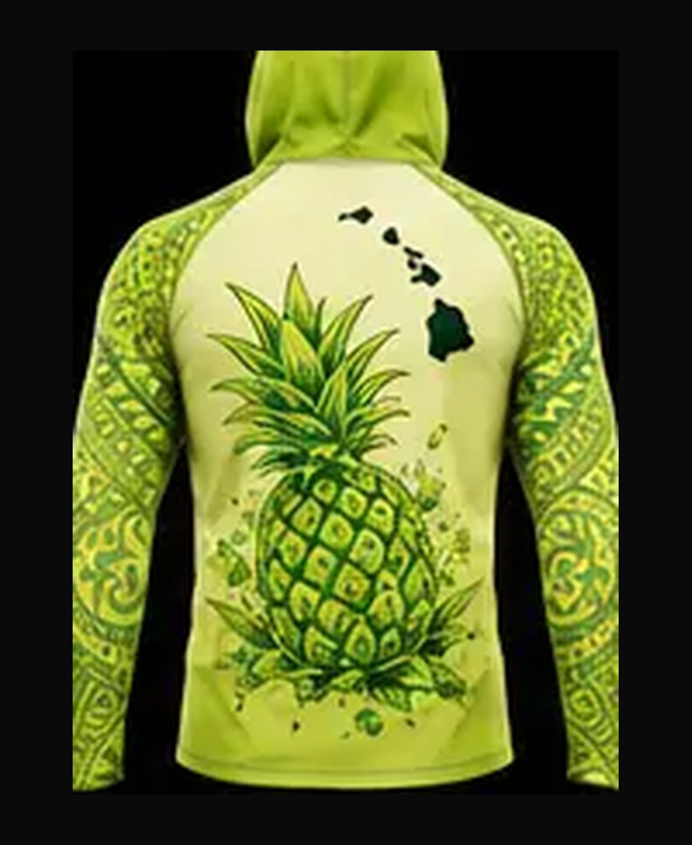 Pineapple — Cream / Lime Green rashguard — back view on ghost mannequin