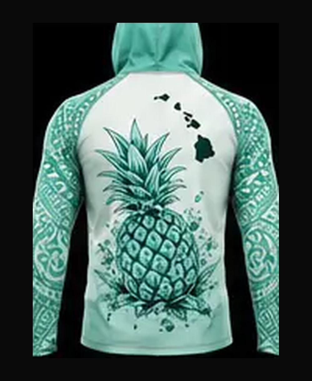 Pineapple — White / Mint rashguard — back view on ghost mannequin