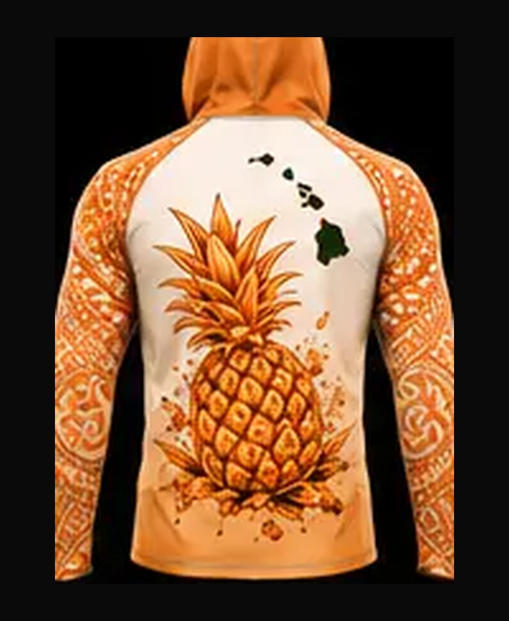Pineapple — Cream / Sunset Orange rashguard — back view on ghost mannequin