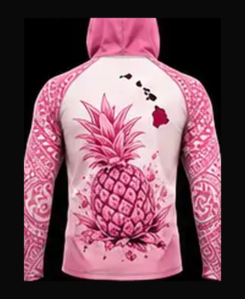 Pineapple — White / Blossom Pink rashguard — back view on ghost mannequin