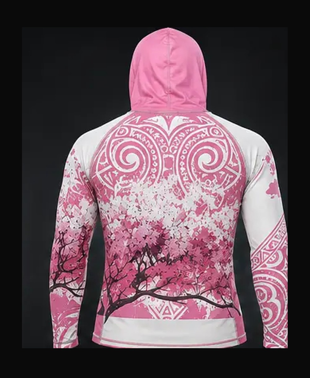 Coral Pink / White rashguard — back view on ghost mannequin