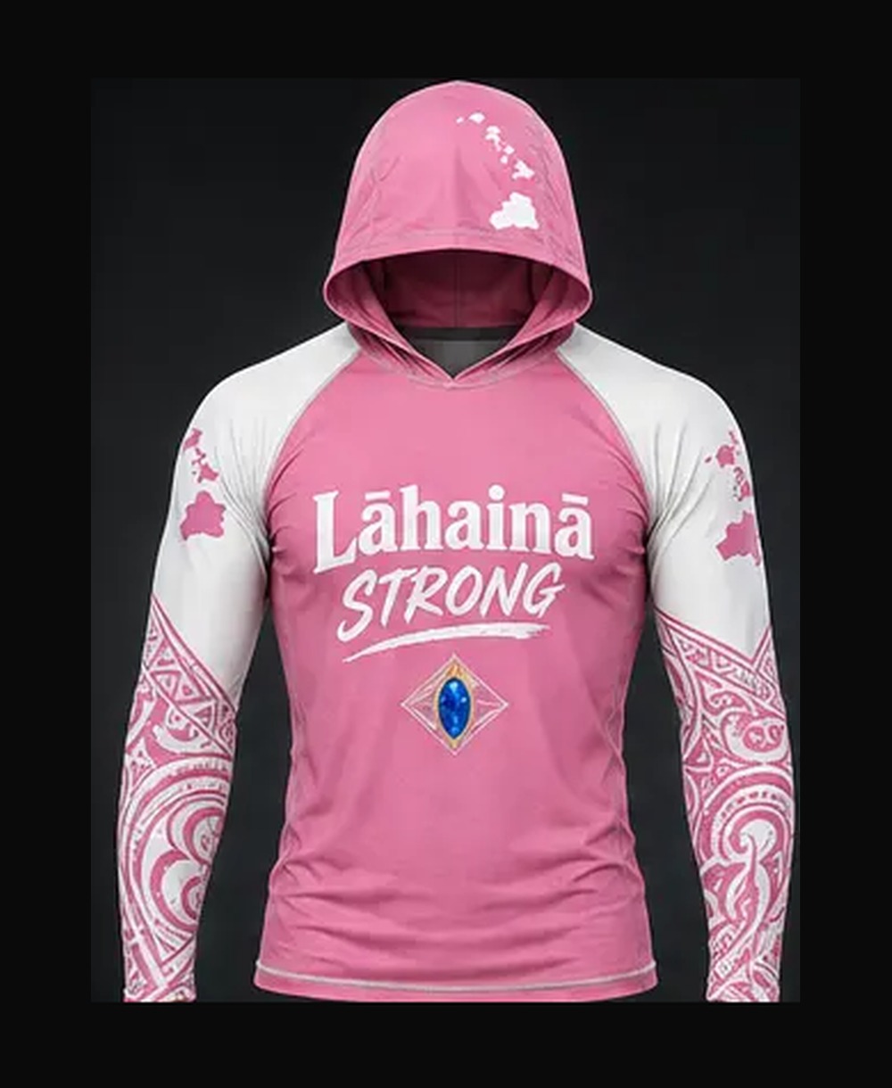 Coral Pink / White rashguard — front view on ghost mannequin