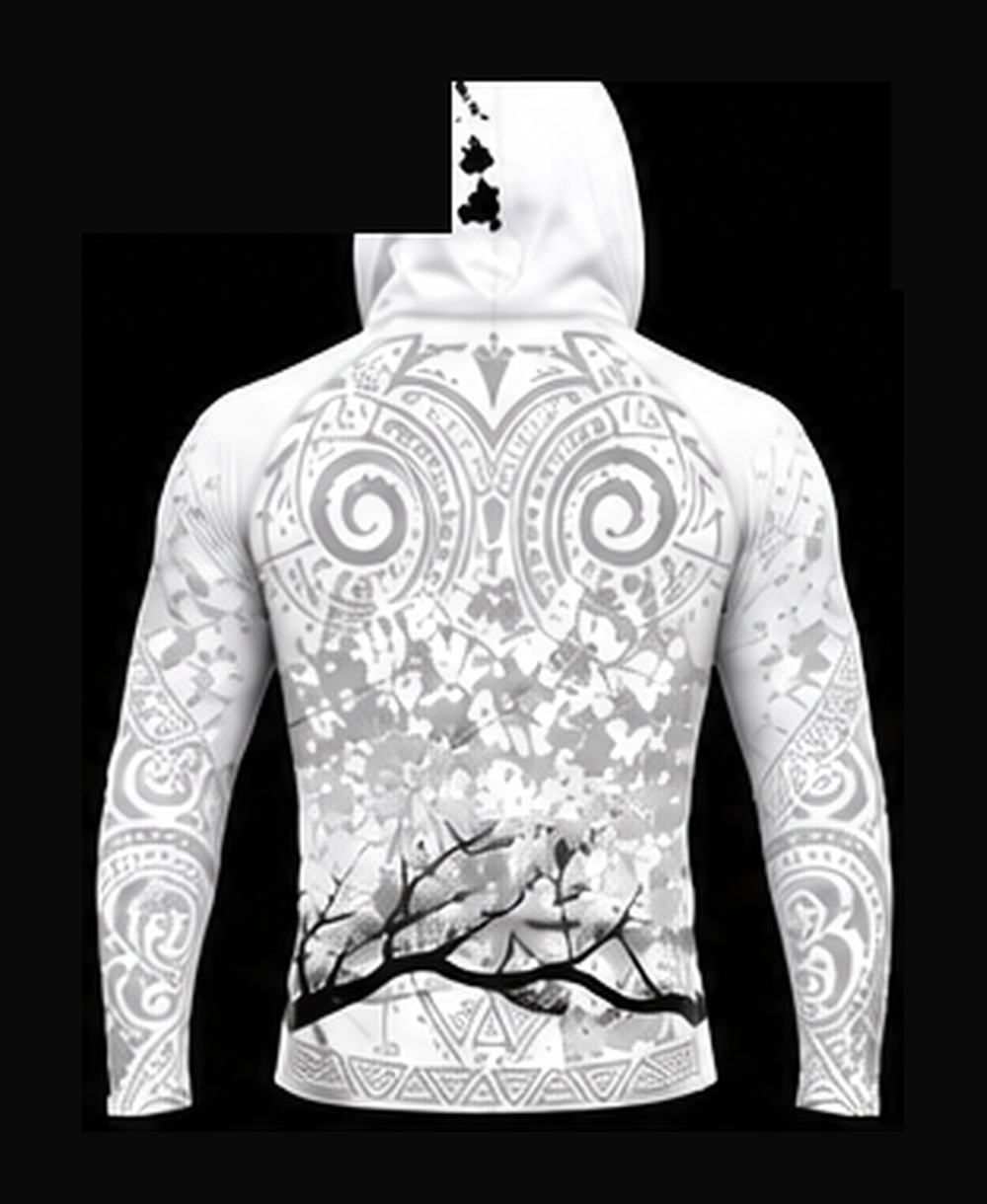 White / White — Reverse Design rashguard — back view on ghost mannequin