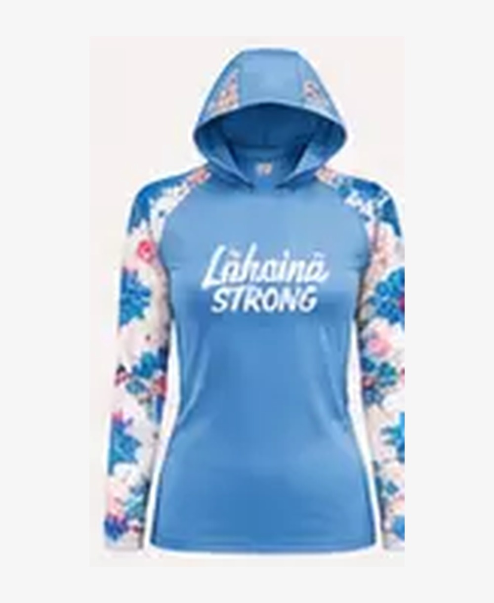 Women's Floral — Blue / White rashguard — front view on ghost mannequin