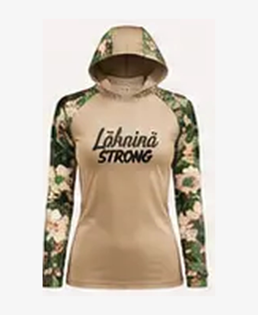 Women's Floral — Green Camo / Black rashguard — front view on ghost mannequin