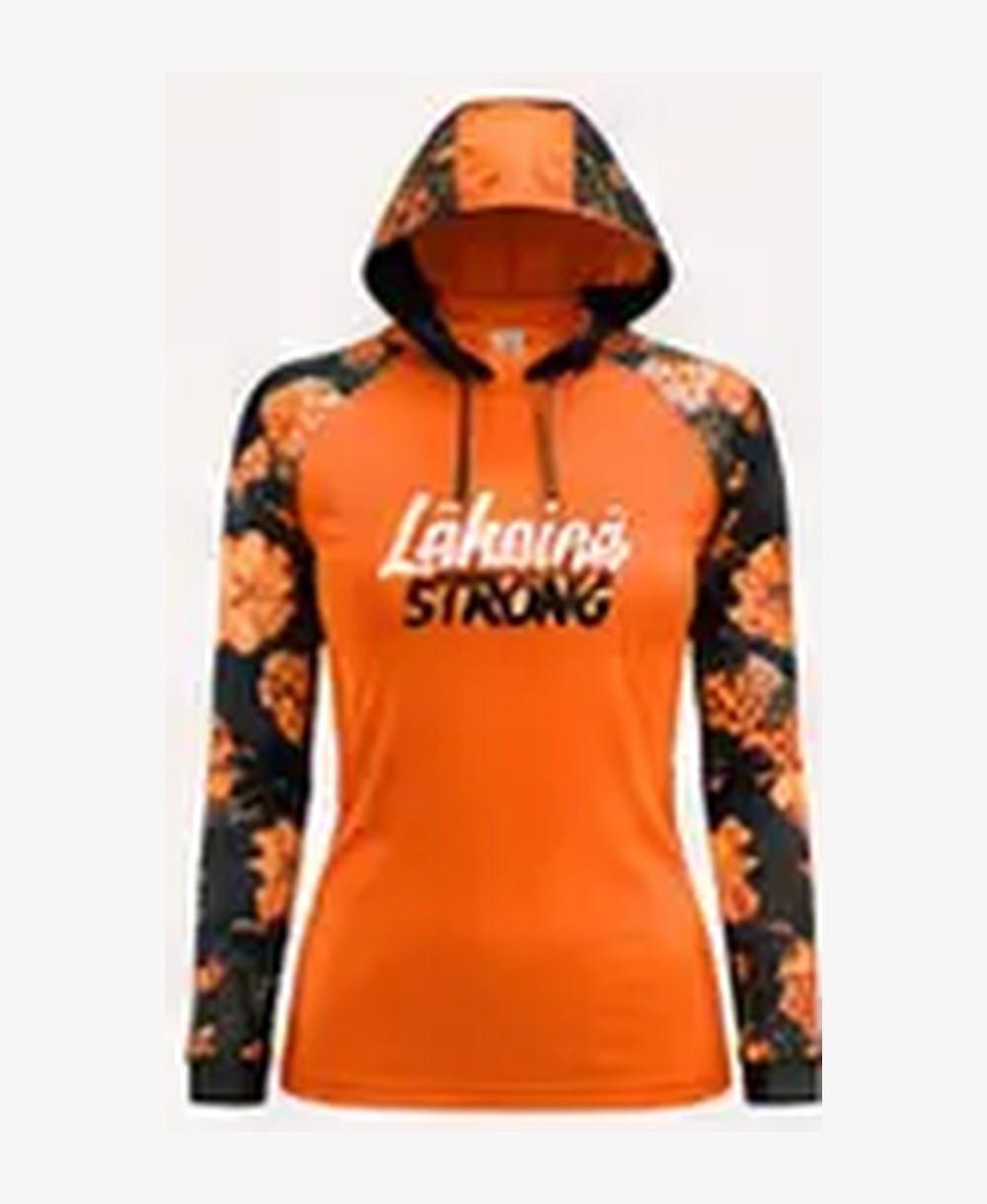 Women's Floral — Hunting Orange / Deep Black rashguard — front view on ghost mannequin
