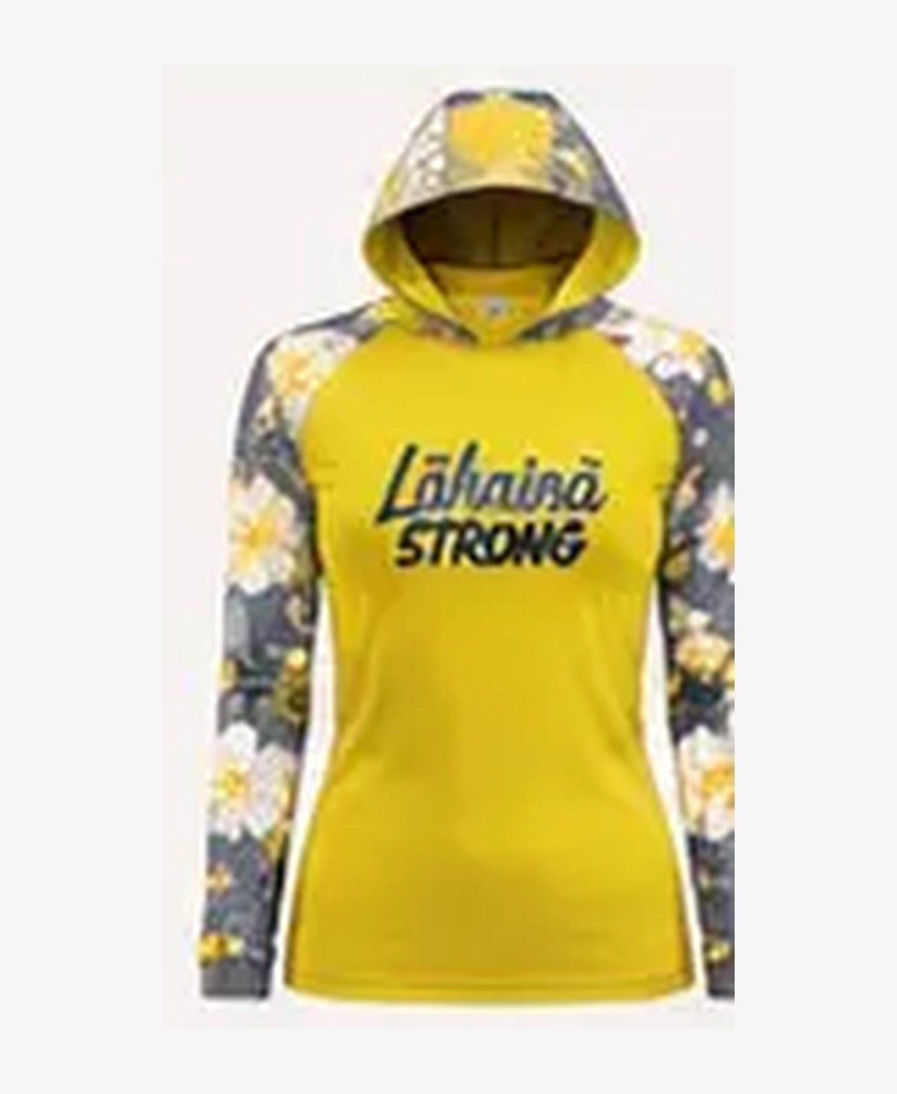Women's Floral — Sun Yellow / Storm Gray rashguard — front view on ghost mannequin