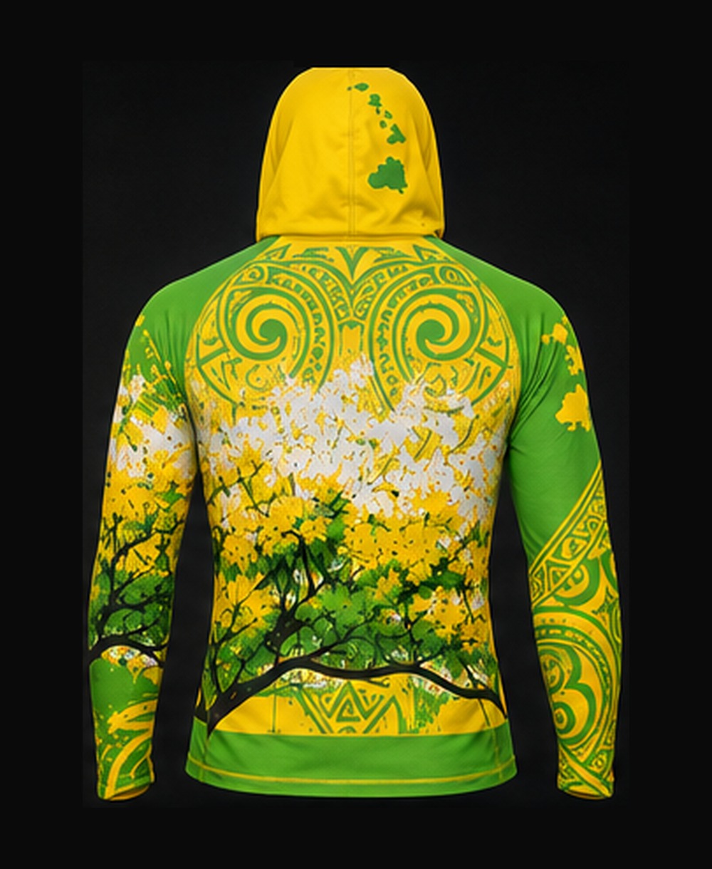 Yellow / Bright Green rashguard — back view on ghost mannequin