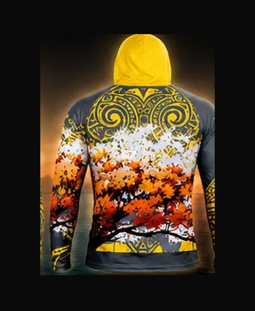 Sun Yellow / Storm Gray rashguard — back view on ghost mannequin