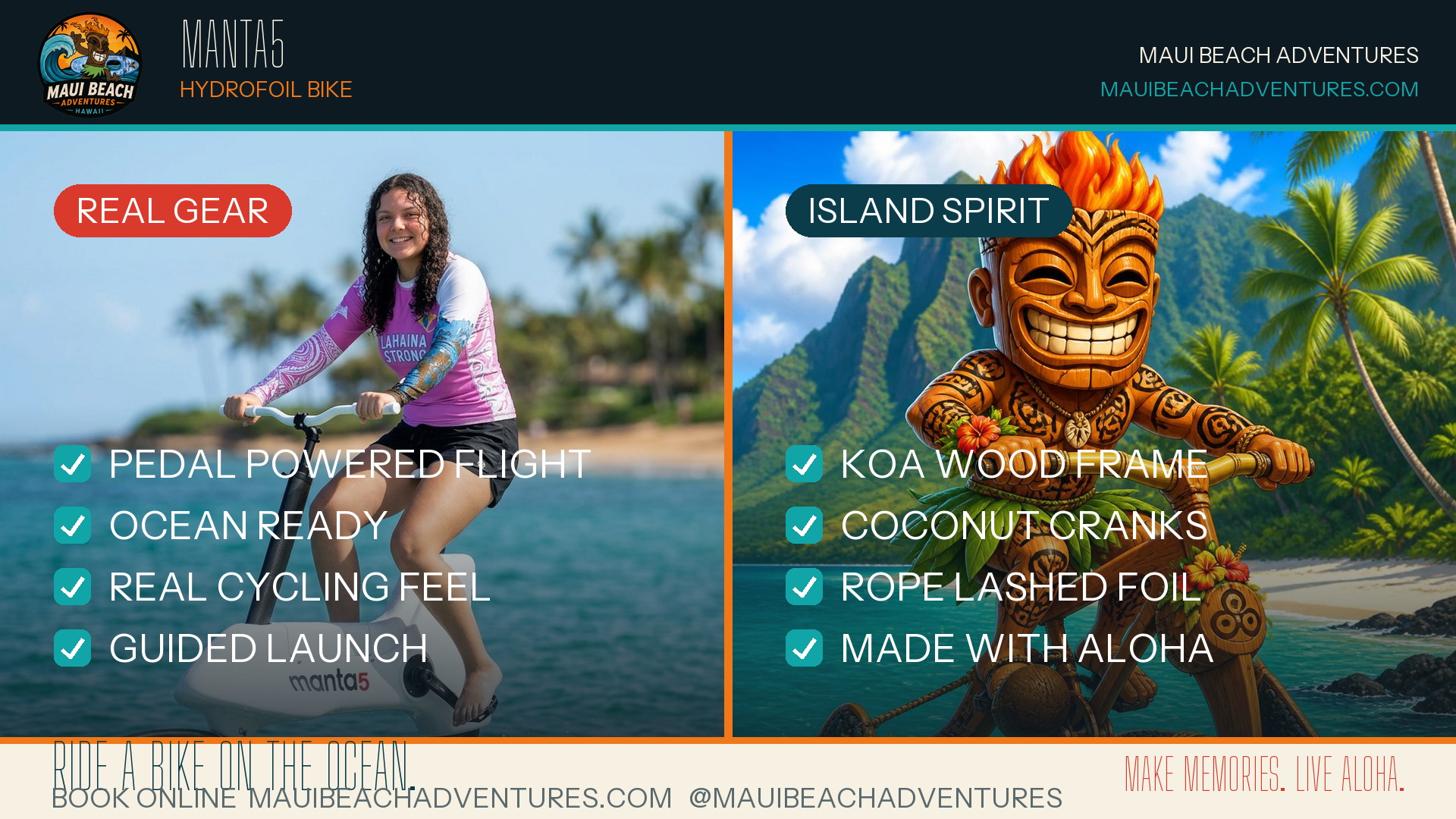 Hydro Bike (Manta5) branded end card — Maui Beach Adventures