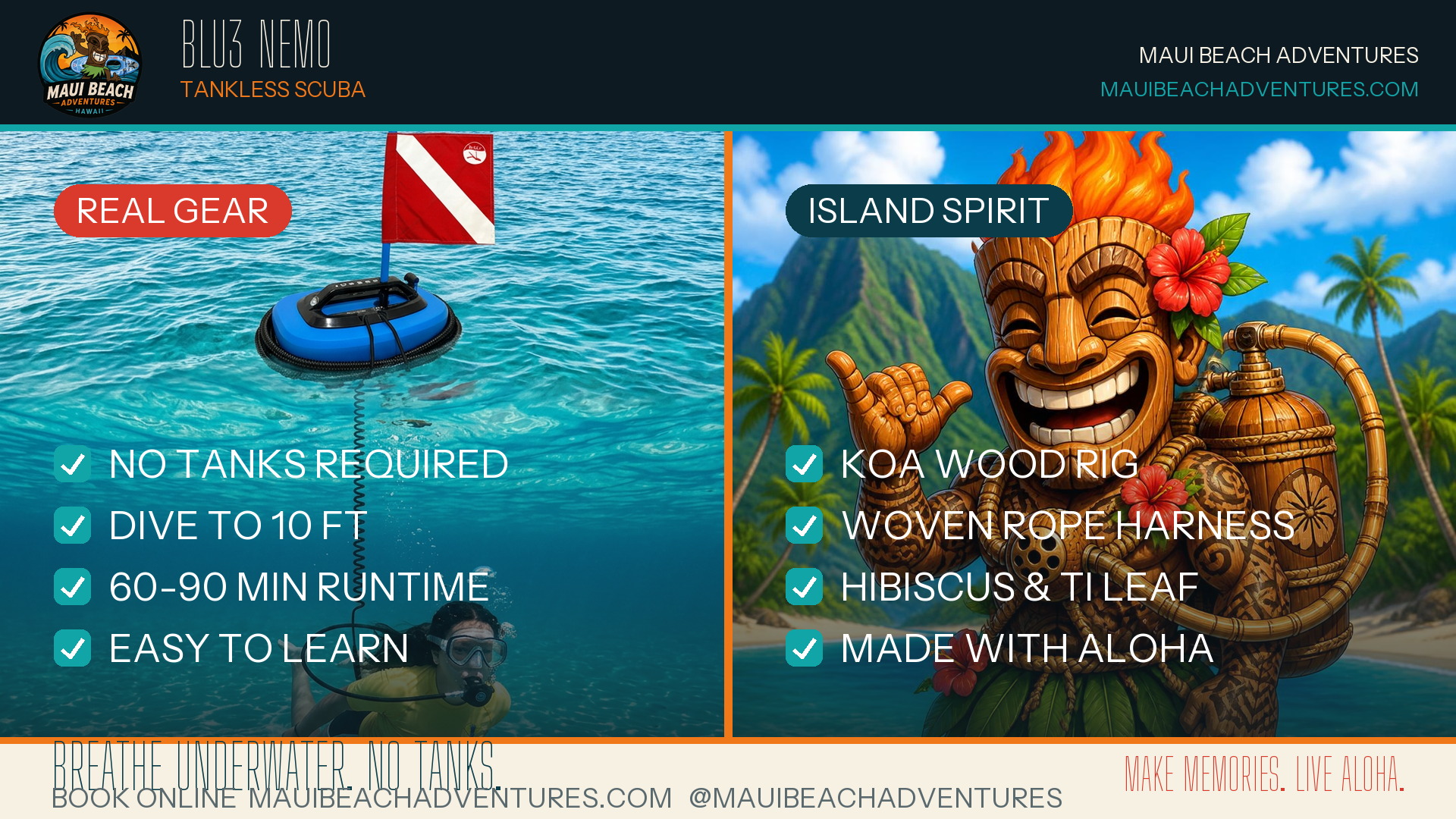 BLU3 Nemo Tankless Scuba branded end card — Maui Beach Adventures